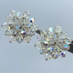 Vintage Aurora Borealis Crystal Cluster Clip-On Earrings